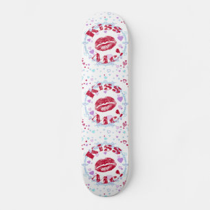 Kiss Me! Red Lips With Hearts Skateboard