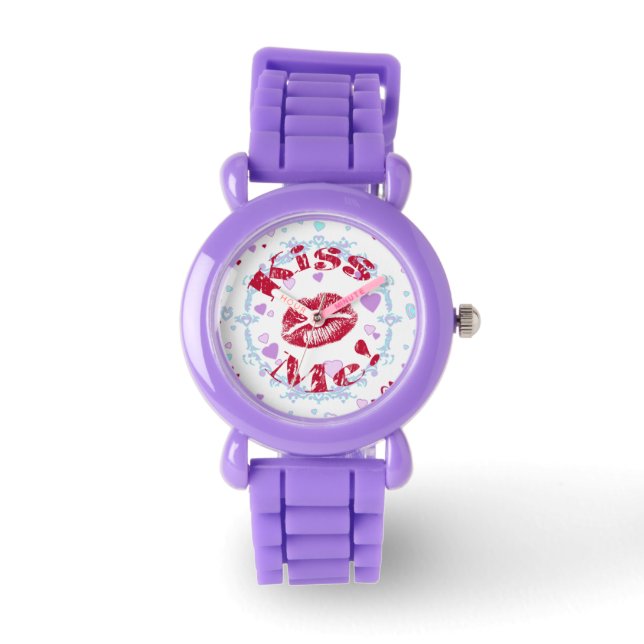 Kiss Me! Red Lips With Hearts Watch (Front)
