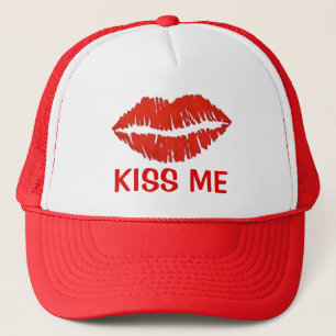 Kiss Me Red Lipstick Lips Love Valentine's Day Trucker Hat
