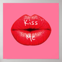 Kiss me Red Lipstick pop art lips on girly pink