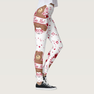 Kiss Me Teddy Bear With Hearts Leggings