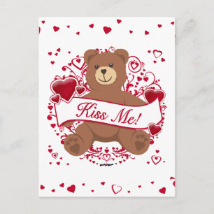Kiss Me! Valentine's Day Teddy Bear Holiday Postcard