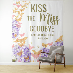 Kiss Miss Butterfly Garden Bridal Shower Backdrop Tapestry