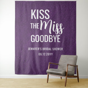 Kiss Miss Goodbye Purple Bridal Shower Backdrop Tapestry