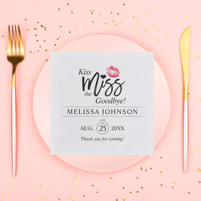 Kiss Miss Goodbye Ring Bridal Shower Bachelorette Napkin (Creator Uploaded)