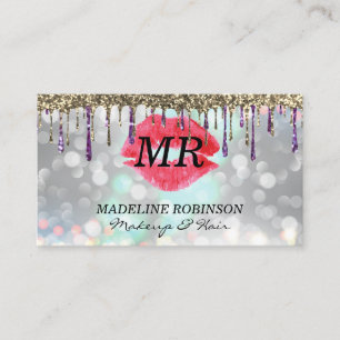 Kiss & Monogram   Glitter Gold Purple   Boke Appointment Card