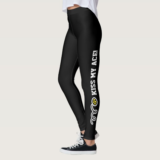 Kiss my ace! Dark leggings for girl tennis player (Left)