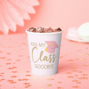 Kiss My Class Goodbye Pink Brown Graduation Party Paper Cups