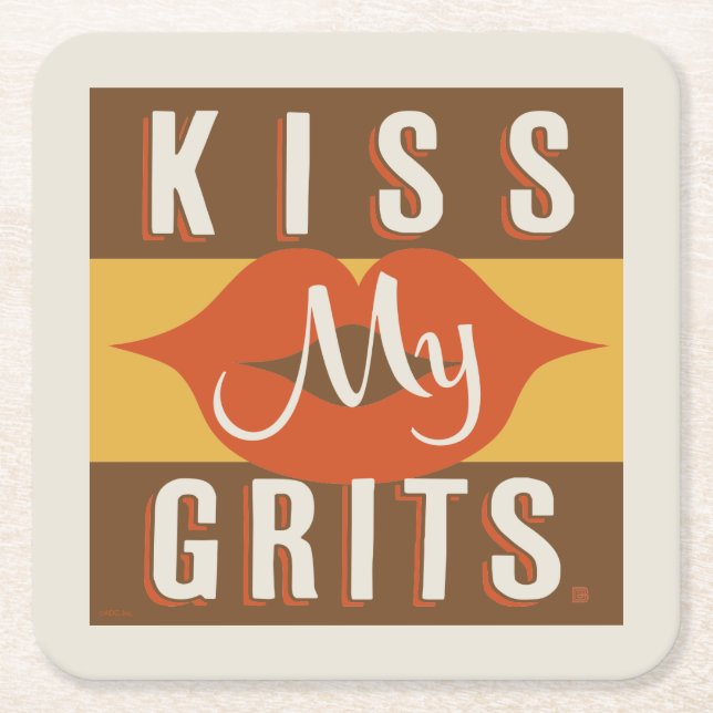 Kiss My Grits Square Paper Coaster (Front)