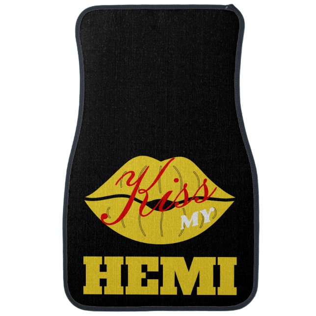 Kiss My Hemi Yellow Jacket Challenger Car Mat (Front)