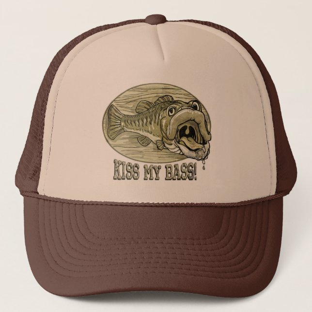 Kiss My Mounted Bass by Mudge Studios Trucker Hat (Front)