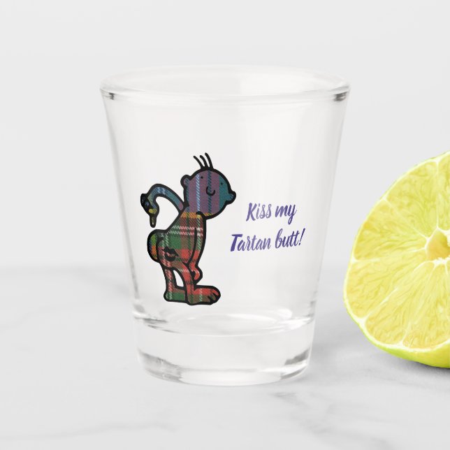 Kiss My Multicolored Tartan Butt Shot Glass (Front)