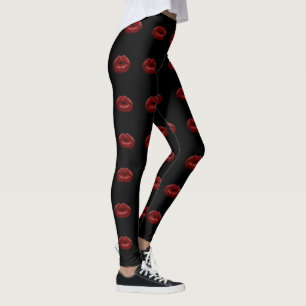 Kiss My Pants Red Lips Black Leggings