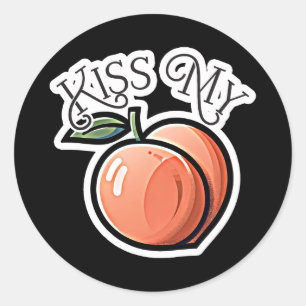 Kiss my Peach Peaches Funny Fruit Classic Round Sticker
