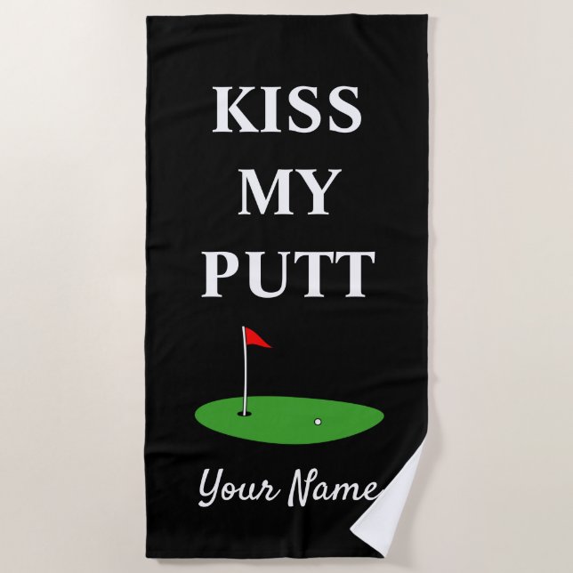 Kiss My Putt funny golf beach towel for golfer (Front)