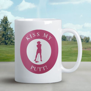 Kiss My Putt Funny Golfer Humor Silhouette Pink Coffee Mug