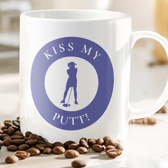 Kiss My Putt Funny Golfer Humor Silhouette Purple Coffee Mug (Creator Uploaded)