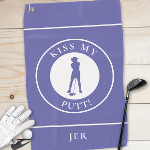 Kiss My Putt Funny Golfer Silhouette Periwinkle Golf Towel