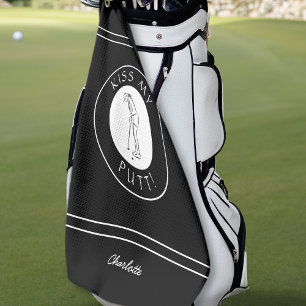 Kiss My Putt Funny Lady Golfer Black Golf Towel