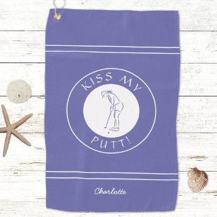 Kiss My Putt Funny Lady Golfer Pro Periwinkle Blue Golf Towel