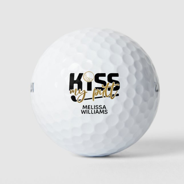 Kiss My Putt Monogram Gold Golf Balls (Front)