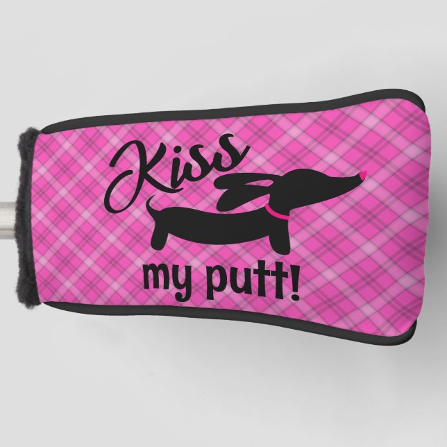 Kiss My Putt Plaid Wiener Dog Putter Head Cover (Front)