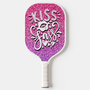 KISS MY SASS CUSTOM GLITTER TYPOGRAPHY PICKLEBALL PADDLE