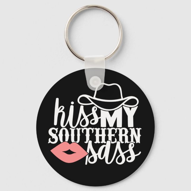 kiss My Sass Funny  Western Cowgirl Southern Key Ring (Front)