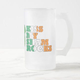 Kiss my shamrocks frosted glass beer mug