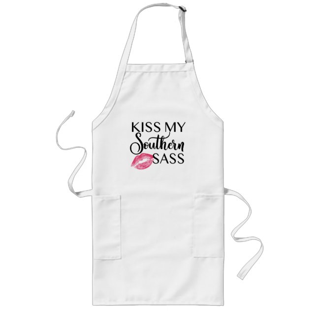 Kiss my southern sass funny lips sassy T-Shirt Long Apron (Front)