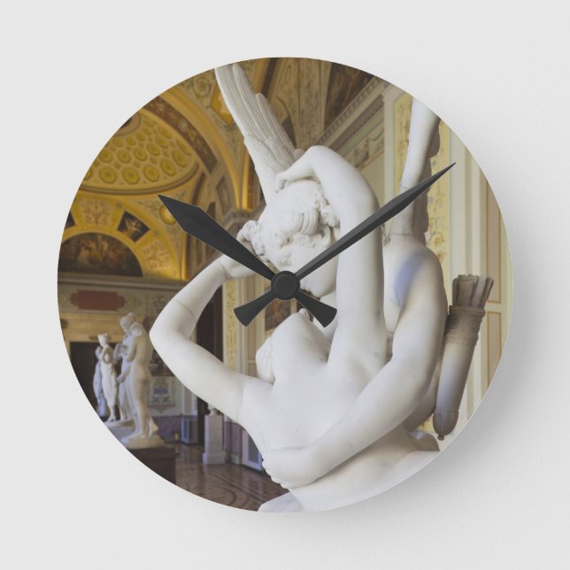 Kiss of Cupid and Psyche, by Antonio Canova Round Clock (Front)