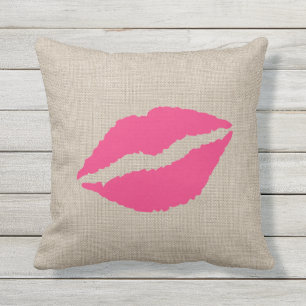 Kiss on Burlap Linen Background Pillow