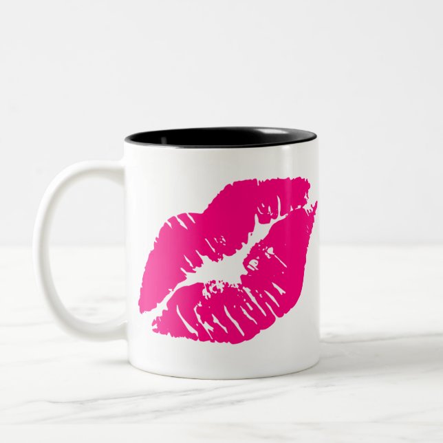 Kiss Pink Lips Two-Tone Coffee Mug (Left)