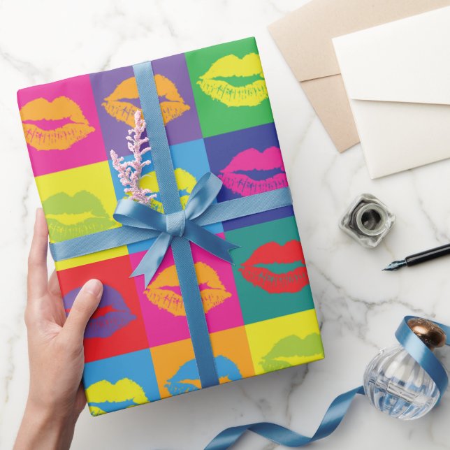 Kiss Pop-Art Style Colourful Pattern Wrapping Paper (Gifting)