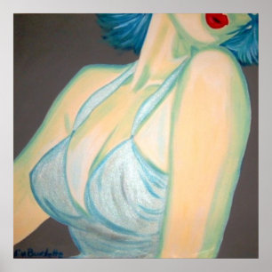 Kiss Poster, pin up, retro grey blue lips Kimba Poster