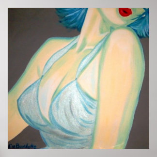 Kiss Poster, pin up, retro grey blue lips Kimba Poster