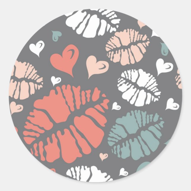 Kiss Print And Heart Pattern Classic Round Sticker (Front)
