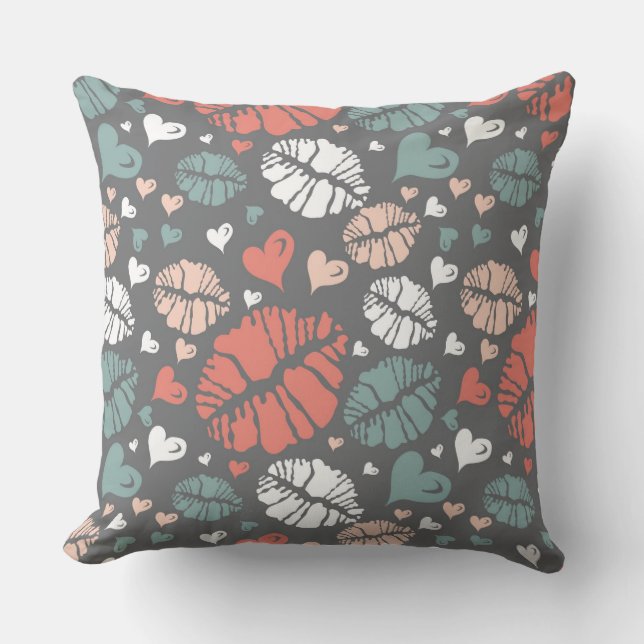 Kiss Print And Heart Pattern Cushion (Front)