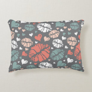 Kiss Print And Heart Pattern Decorative Cushion