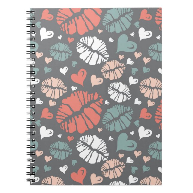 Kiss Print And Heart Pattern Notebook (Front)