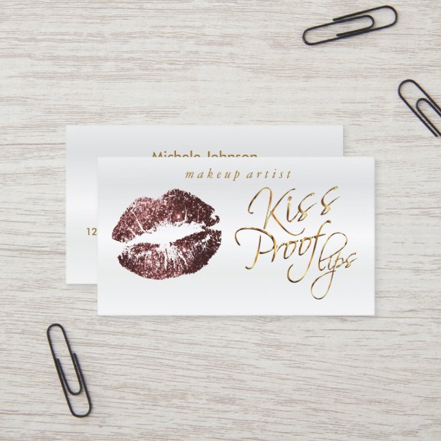 Kiss Proof Lips - Dark Rose Glitter Business Card (Front/Back In Situ)