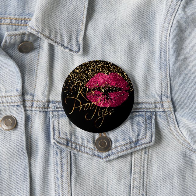 Kiss Proof Lips - Hot Pink Glitter 7.5 Cm Round Badge (In Situ)