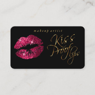 Kiss Proof Lips - Hot Pink Glitter and  Gold Business Card