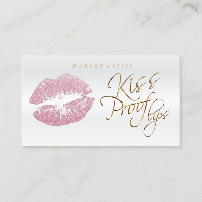 Kiss Proof Lips - Pink Glitter and Elegant Gold 2 Business Card (Front)