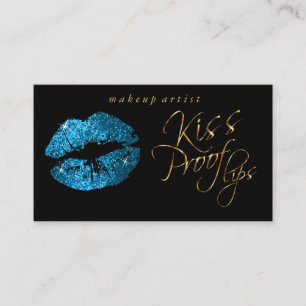 Kiss Proof Lips - Turquoise Glitter and  Gold Business Card