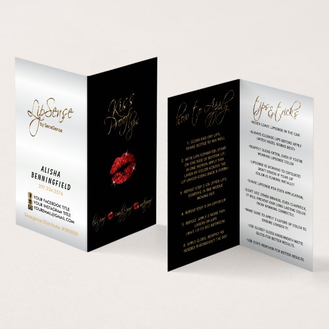 Kiss Proof Red Lips and Black Instructions Business Card (Inside and Outside)