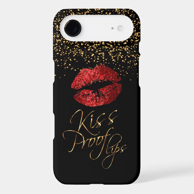 Kiss Proof with Gold Confetti & Red Lips Case-Mate iPhone Case (Back)
