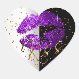 Kiss Purple and Gold Glitter Lips Heart Sticker