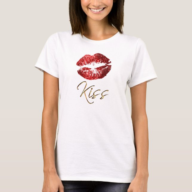 Kiss - Red Glitter Lips T-Shirt (Front)