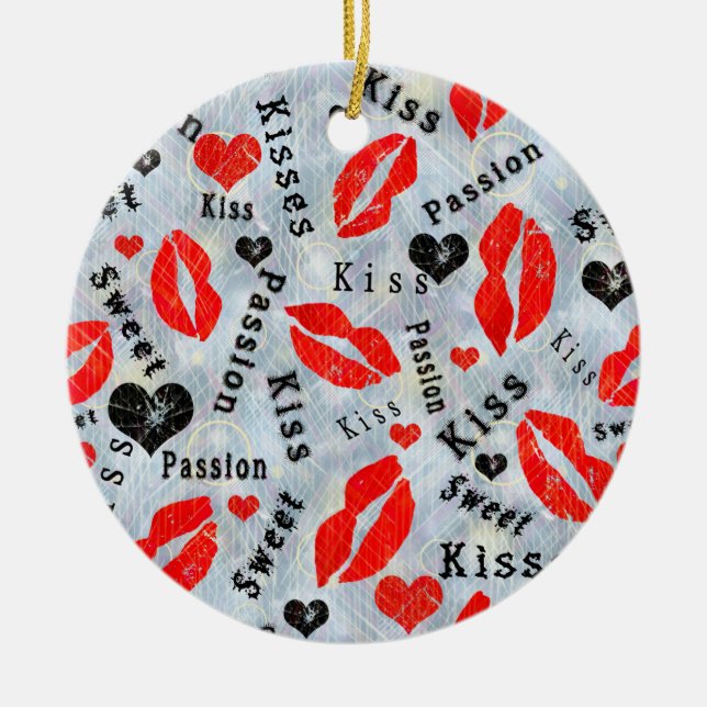 Kiss, red lips. ceramic tree decoration (Front)